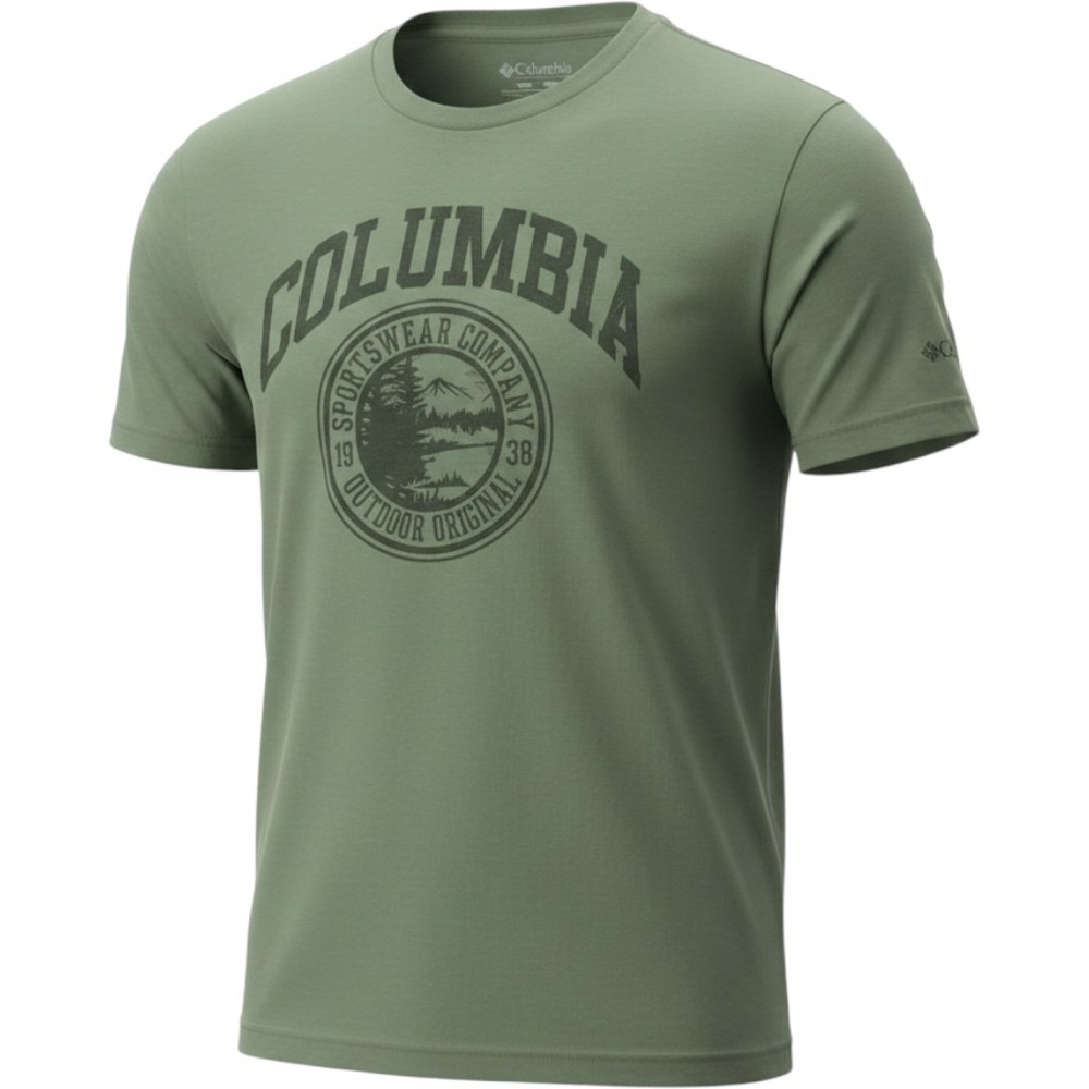Columbia Men's Large Graphic T-Shirt Sage Green Outdoor Original Cotton Tee